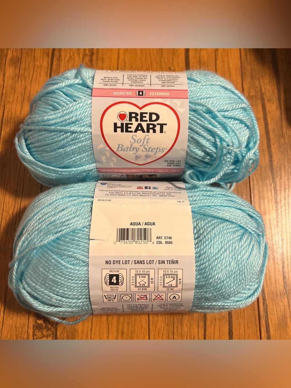 2 NEW 5oz Skeins Red Heart Soft Baby Steps Yarn - “Aqua” Blue Color